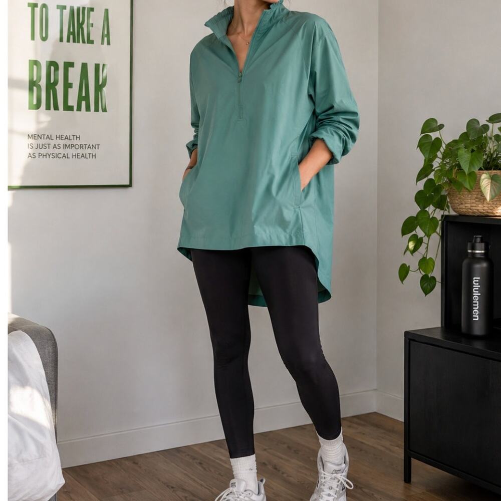 Athleta Advantage Poplin Anorak M Deep Ocean Teal Water Repellent UPF 50 NWOT